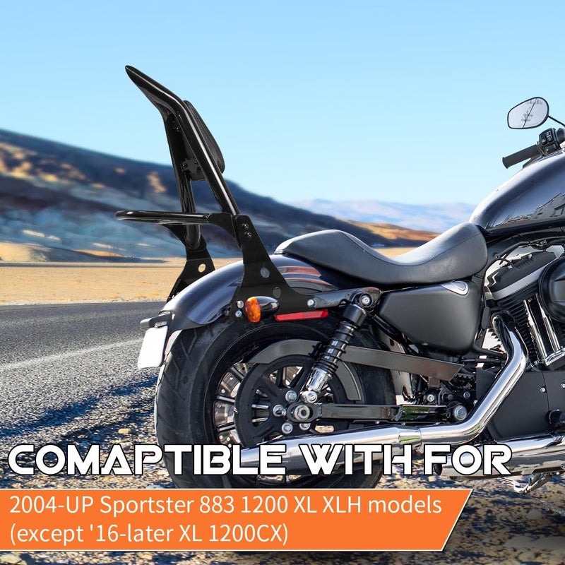 AUFER Motorcycle Detachable Rear Passenger Backrest Sissy Bar With Luggage Rack Rotary Docking Latches Clips Compatible With For 2004-Up Sportster XL 883 1200 Super Low Forty Eight Seventy Two - Image 2